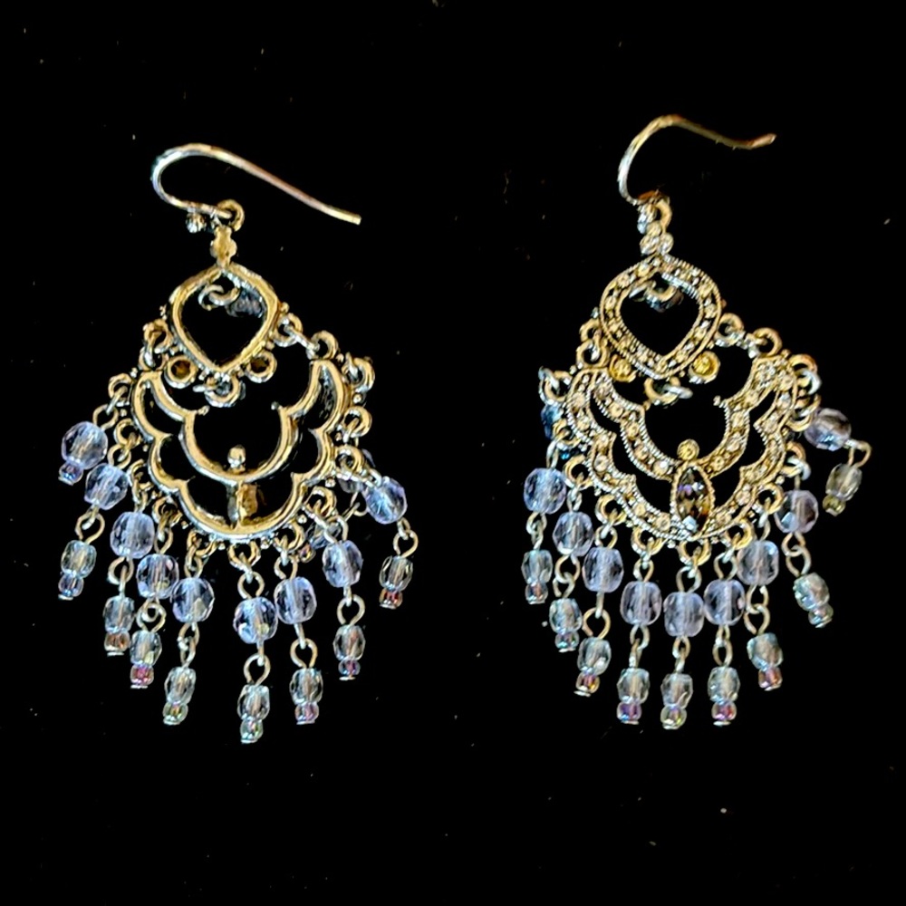 Iridescent light purple beaded chandelier boho earrings